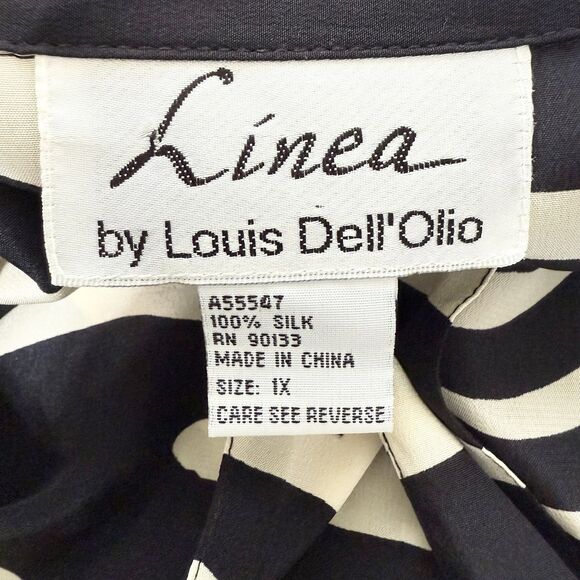 Linea Louis Dell’Olio 1X Silk Zebra Print Gold Trim Button Shirt Long Sleeve Top - Picture 7 of 11